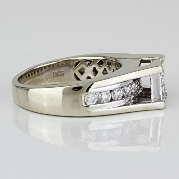 14k White Gold Princess & Round Diamond Engagement Anniversary Ring by Rosy Blue - Picture 6 of 9